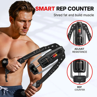 Hydraulic arm strength trainer with counter, resistance adjustable from 22 to 440 pounds.