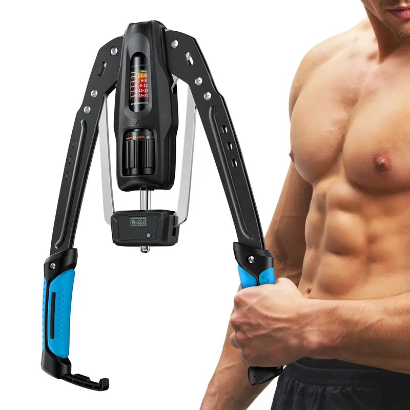Hydraulic arm strength trainer with counter, resistance adjustable from 22 to 440 pounds.
