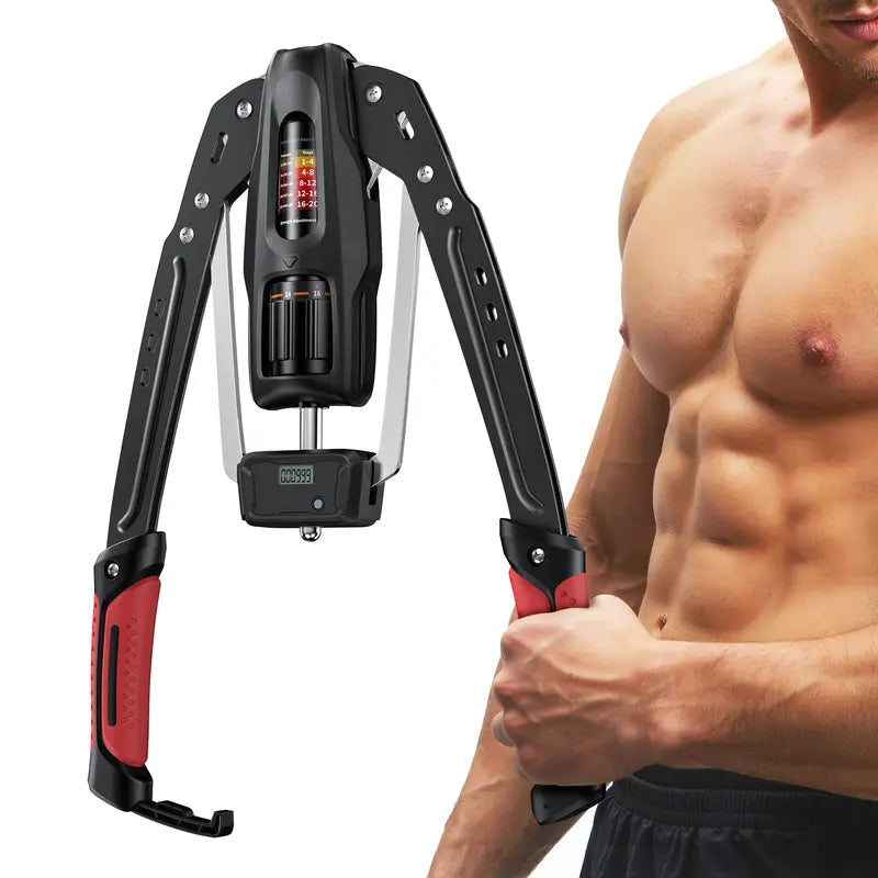 Hydraulic arm strength trainer with counter, resistance adjustable from 22 to 440 pounds.